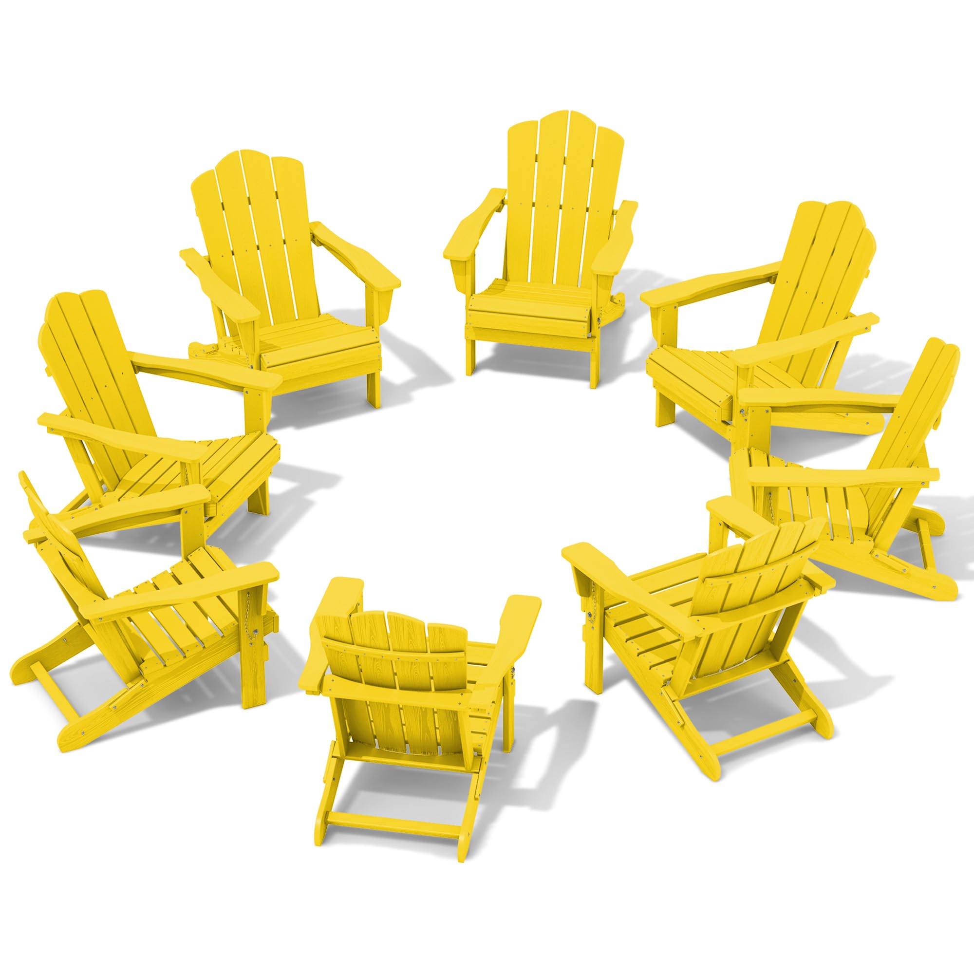 Kingyes Folding Adirondack Chair Set Of 8, Hdpe All-Weather Folding Adirondack Chair, Yellow